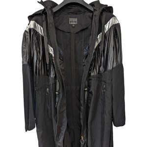 Guess Women's/Unisex Artemis Long Parka Black With Silver Stripes Size L